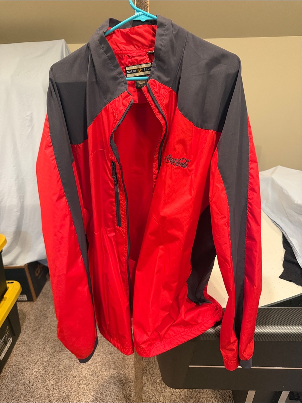 Coca Cola Men's Red and Gray Panel Windbreaker